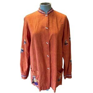 Vintage Mayan Modern Handwoven Embroidery Shirt Jacket Folk Art People Guatemala